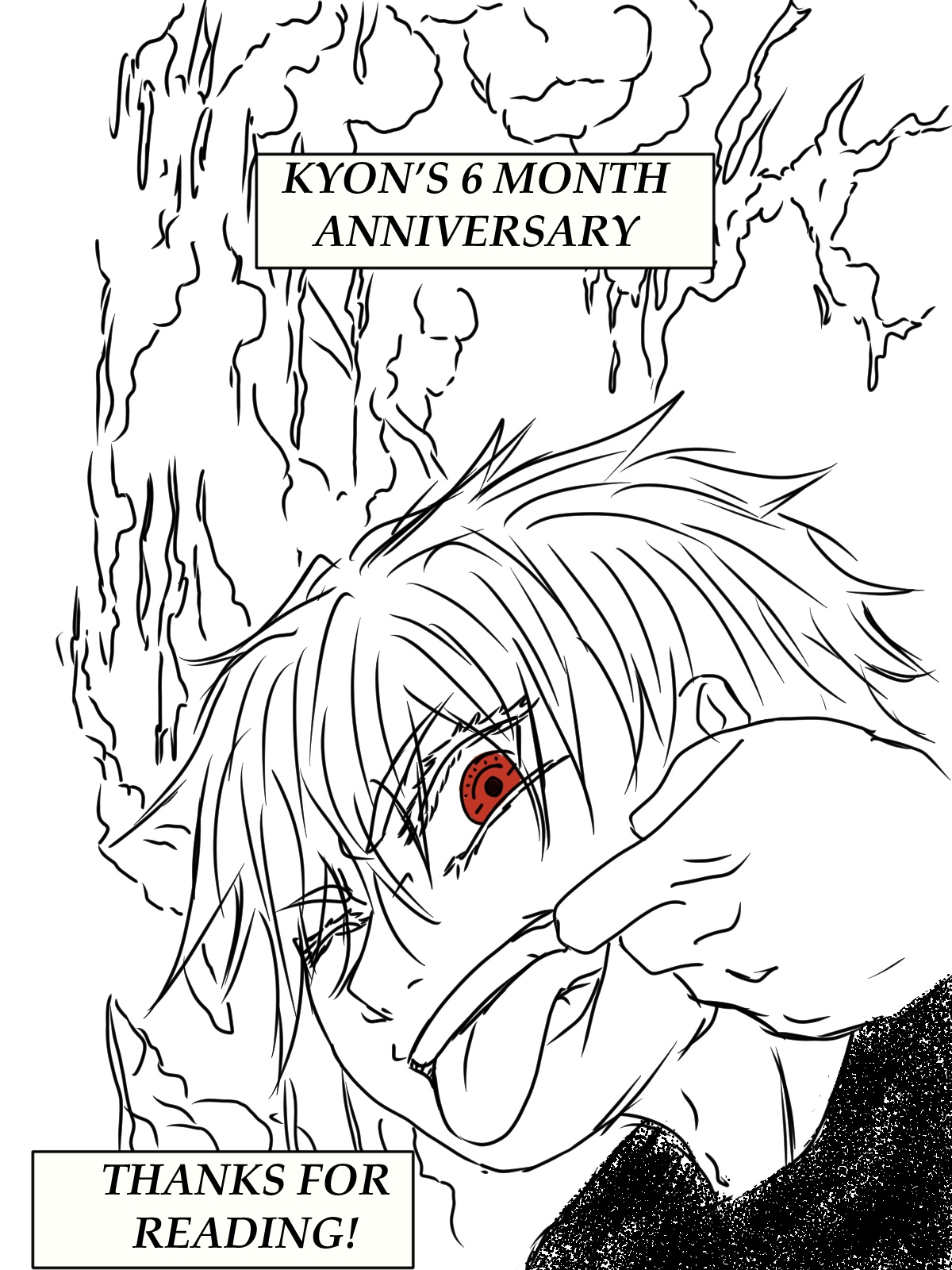 Kyon 6-month anniversary illustration with the red Eye of God